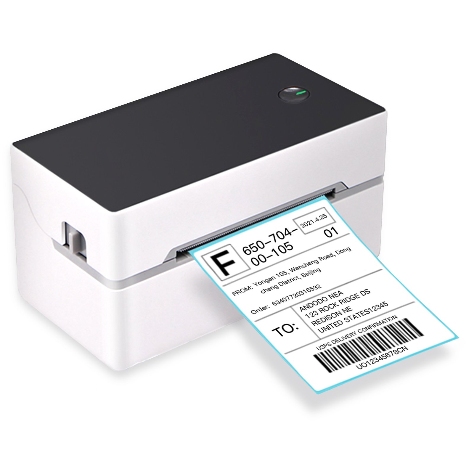 Thermal Label Printer, USB+BT Direct Label Maker Sticker 40-80mm for Shipping Postage Barcodes Printing, White