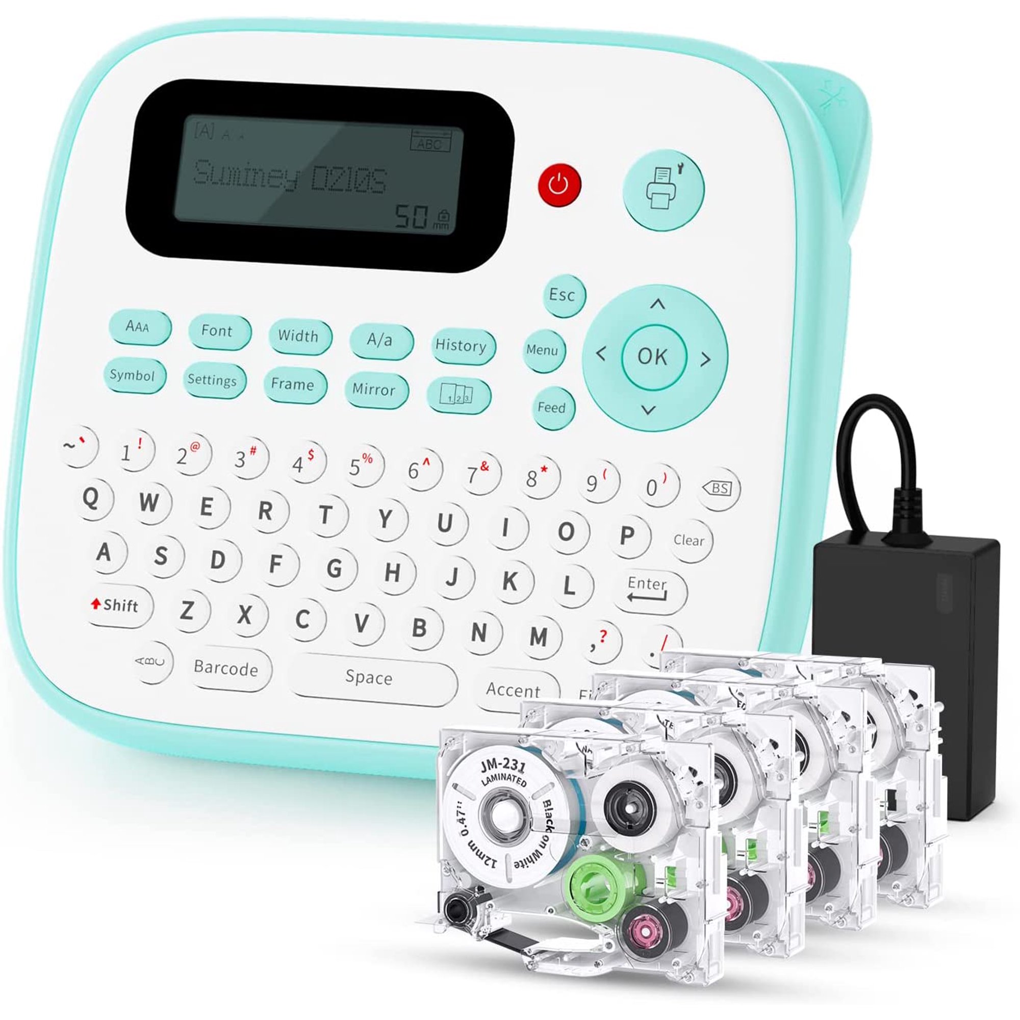 Portable Label Maker Machine with Tape D210S Handheld Labeler Label Printer for Labeling with 4 Laminated Label Makers Tapes JM231, Green